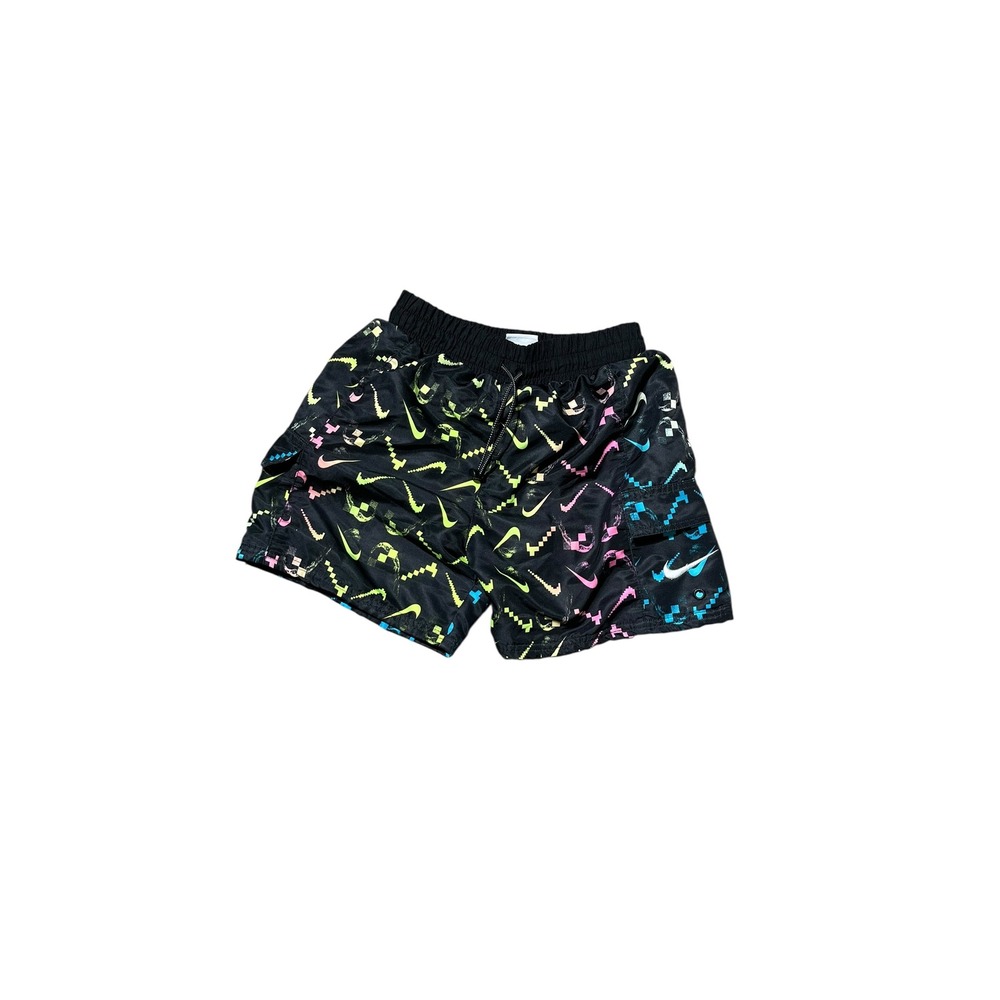 Nike Boys Swim Trunks Size M Black Pixel Swoosh Graphic Mesh‎ Lined